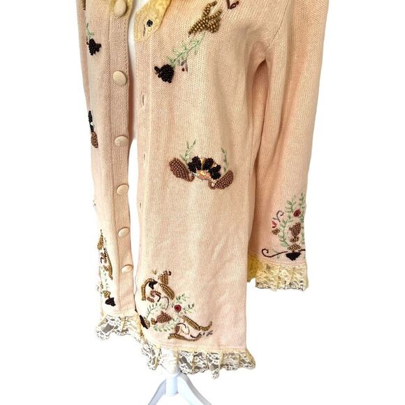 VTG StoryBrooke Knits Long Line Beaded Sequin Duster Cardigan XS - Picture 4 of 9